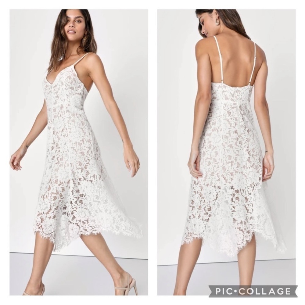 Lulu's White Lace Midi Dress